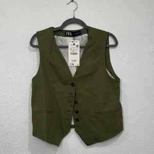 Zara Khaki Green Buttoned Vest